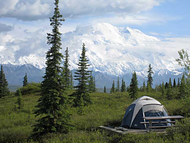 Campsite in Wonderlake with view of Denali