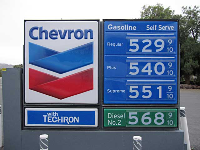 Gas prices at the Chevron Station at Furnace Creek