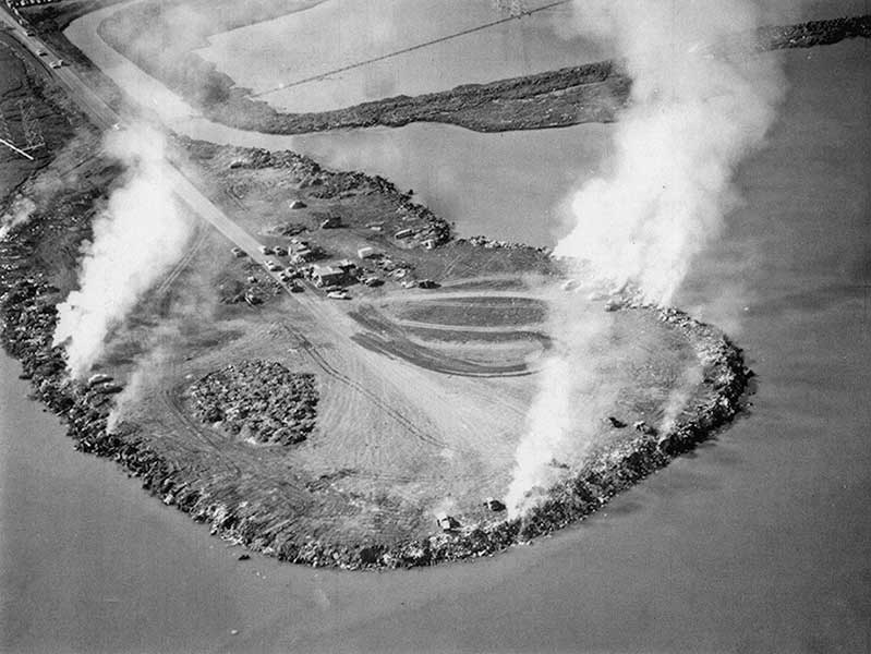 Aerial photograph of Cooley Landing when it was the San Mateo County Dump