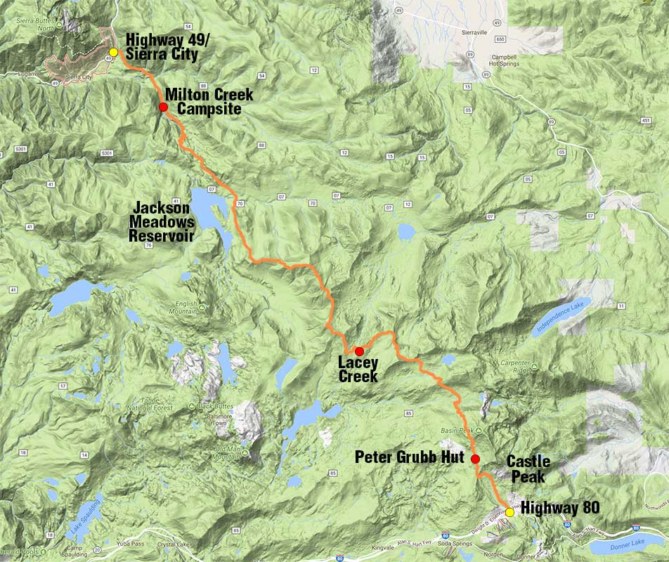 Map of PCT Section from Donner Pass to Sierra City