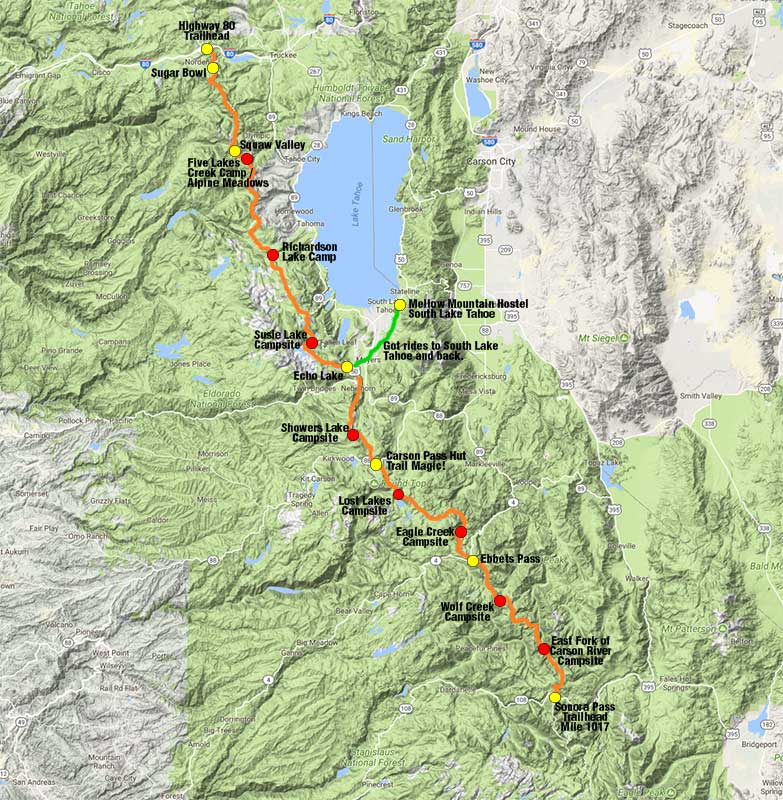 Map of PCT Section from Donner Pass to Sierra City