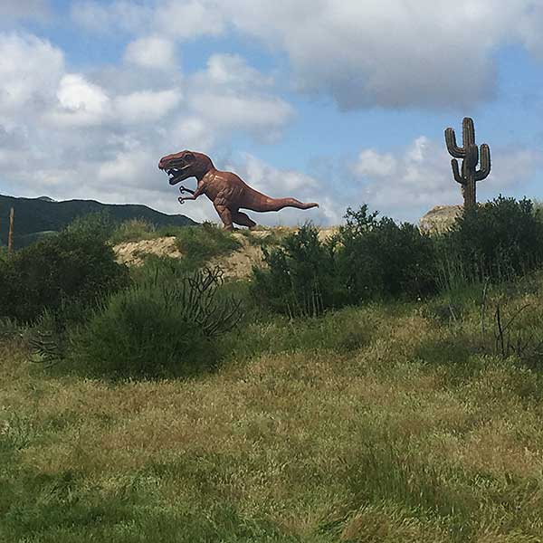 Metal sculpture of T-Rex
