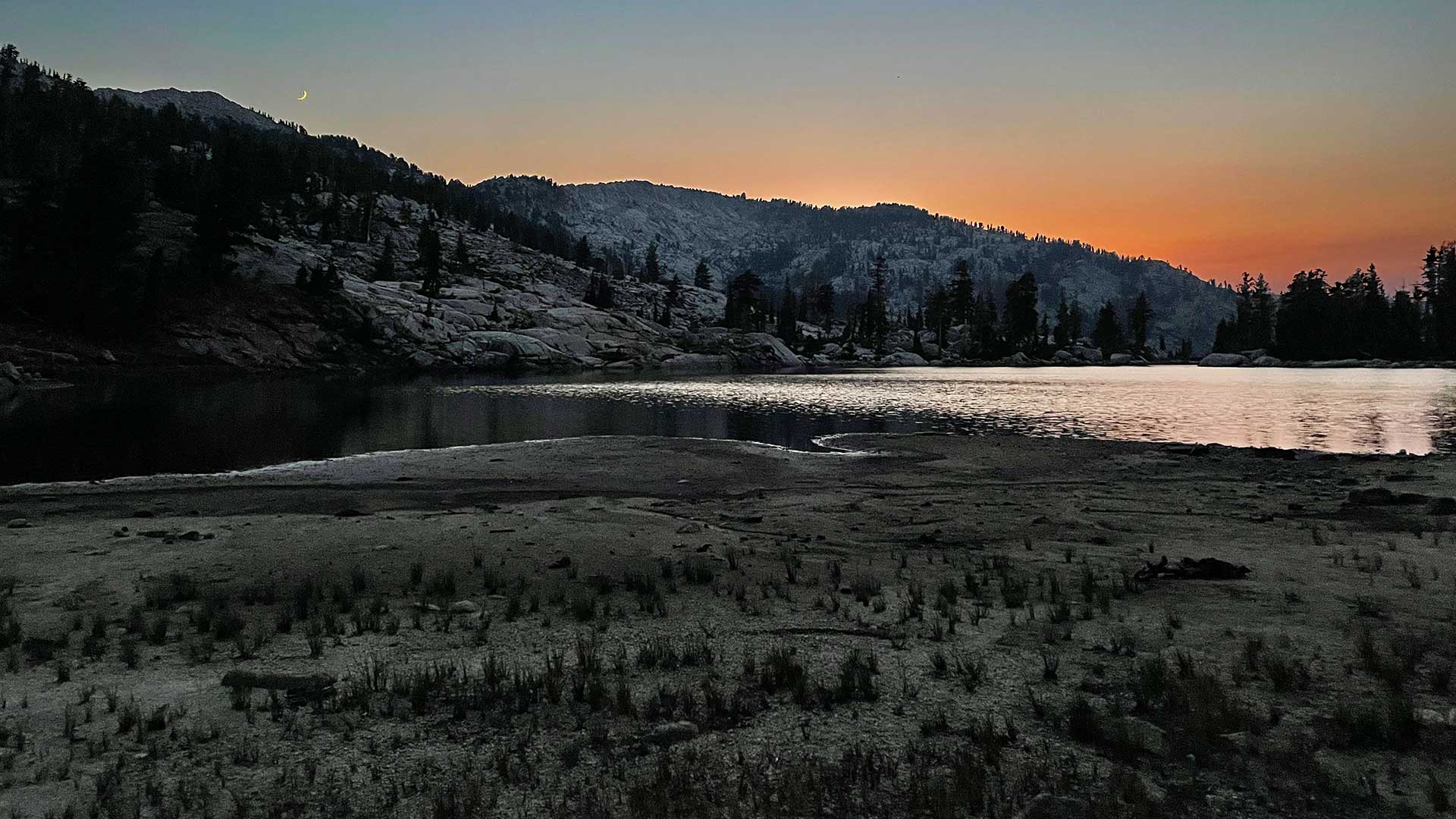 Smoky sunset on Leland Lakes