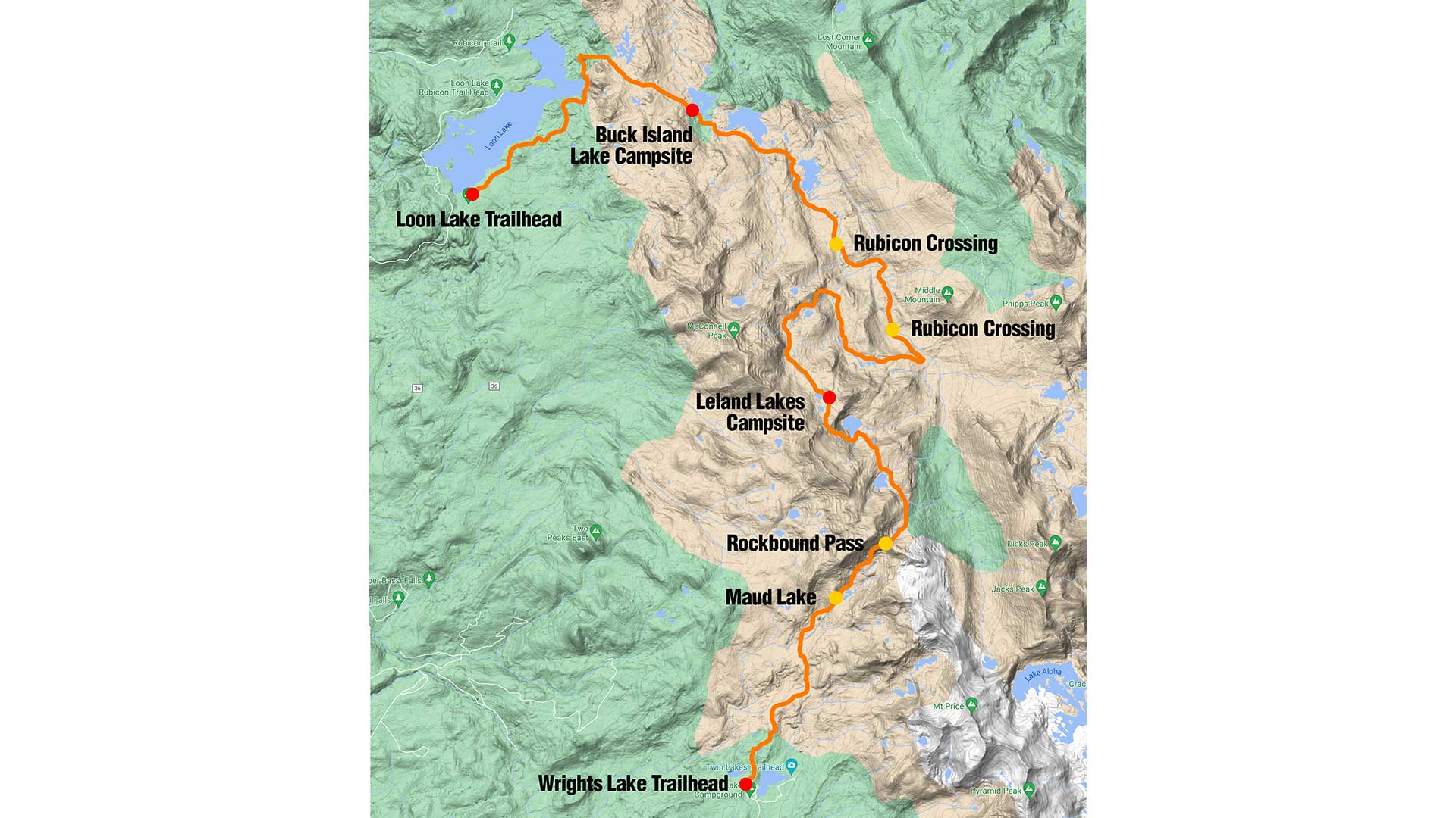 Map of our Backpacking trip in Desolation Wilderness