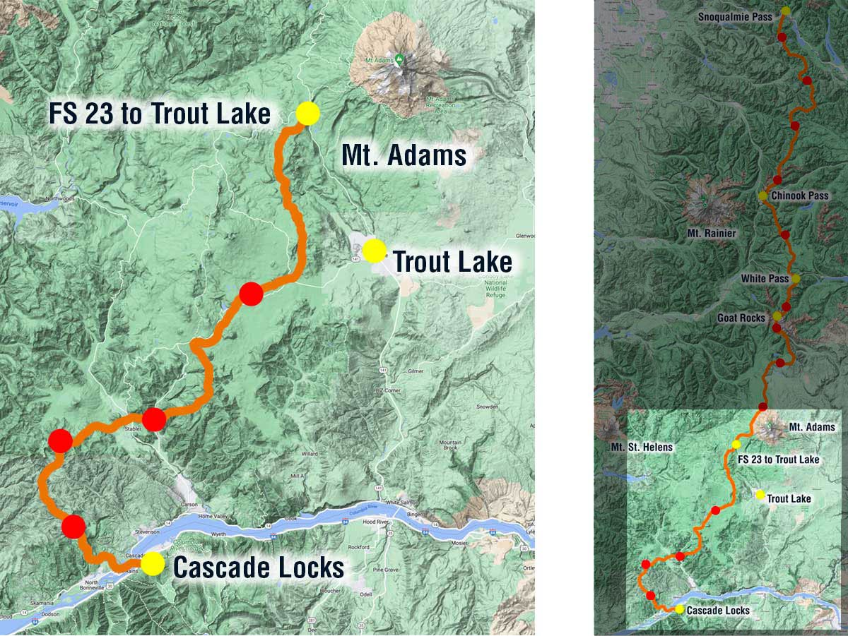 Map of PCT showing Part 1 of our trip