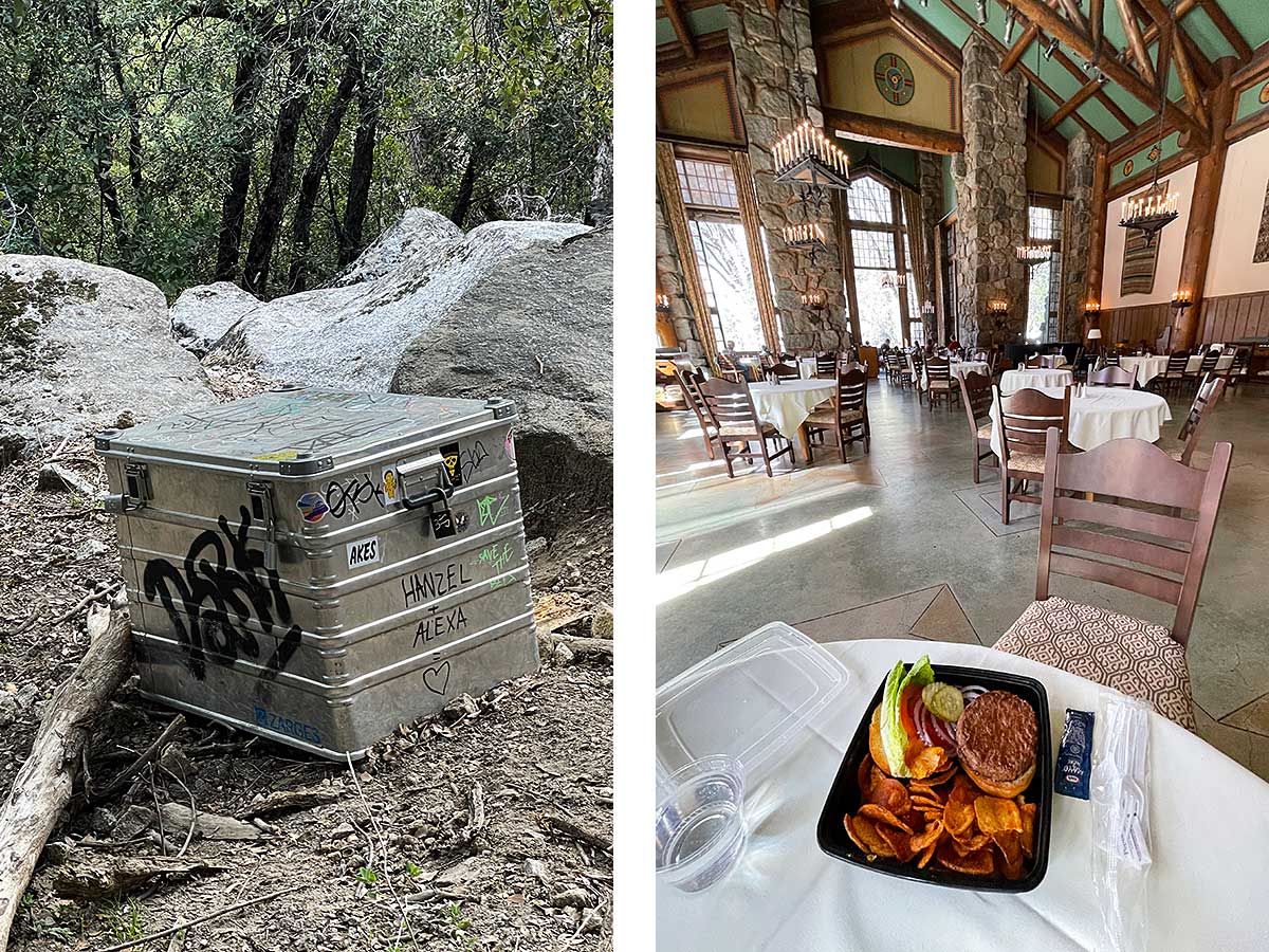 Mysterious Box on the trail and takeout in the Ahwahnee Dining Room
