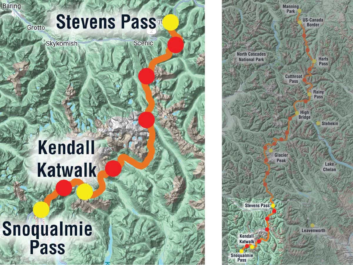 Map of PCT showing Part 1 of our trip