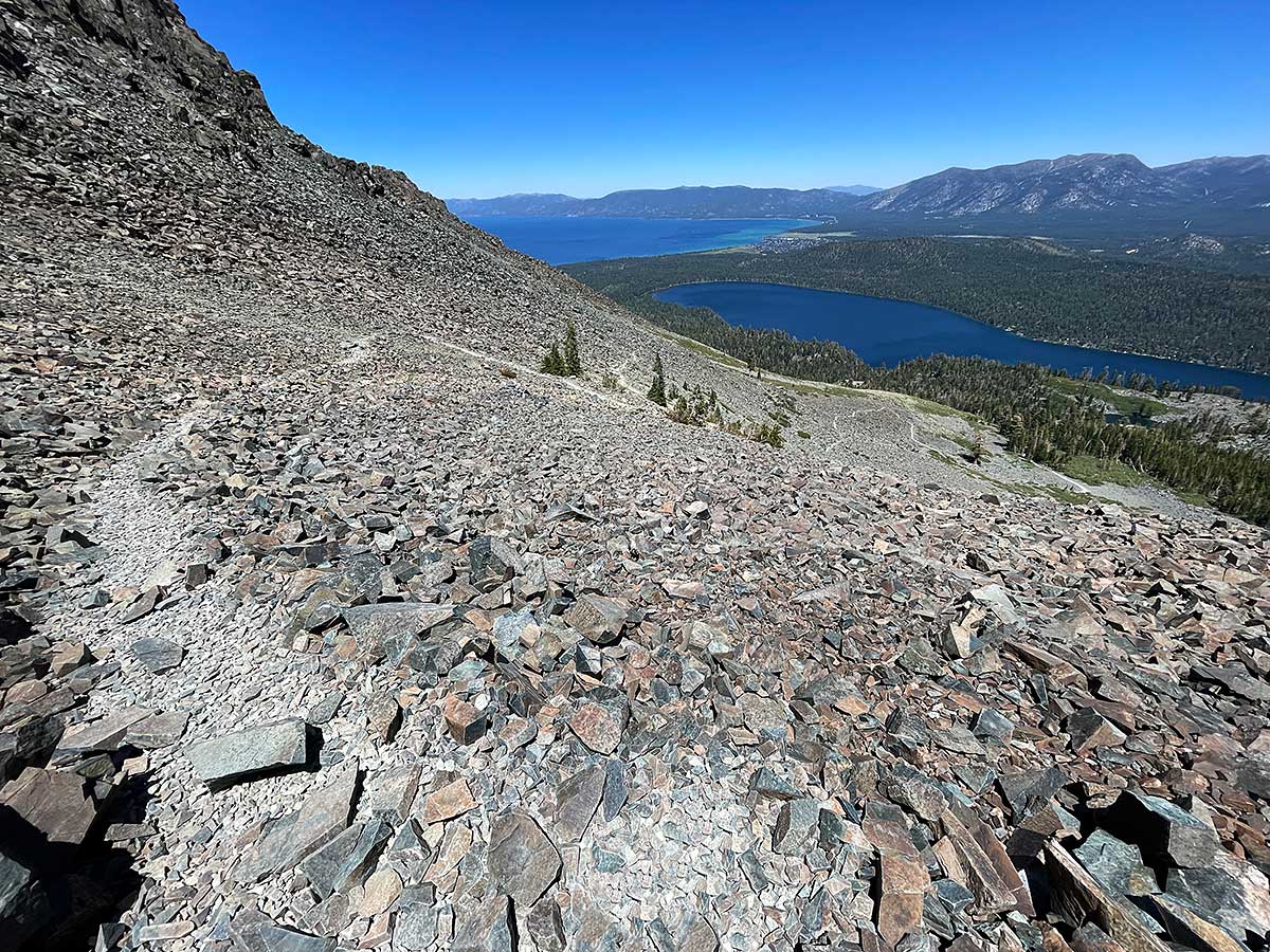 Long section of scree on Mt. Tallac trail