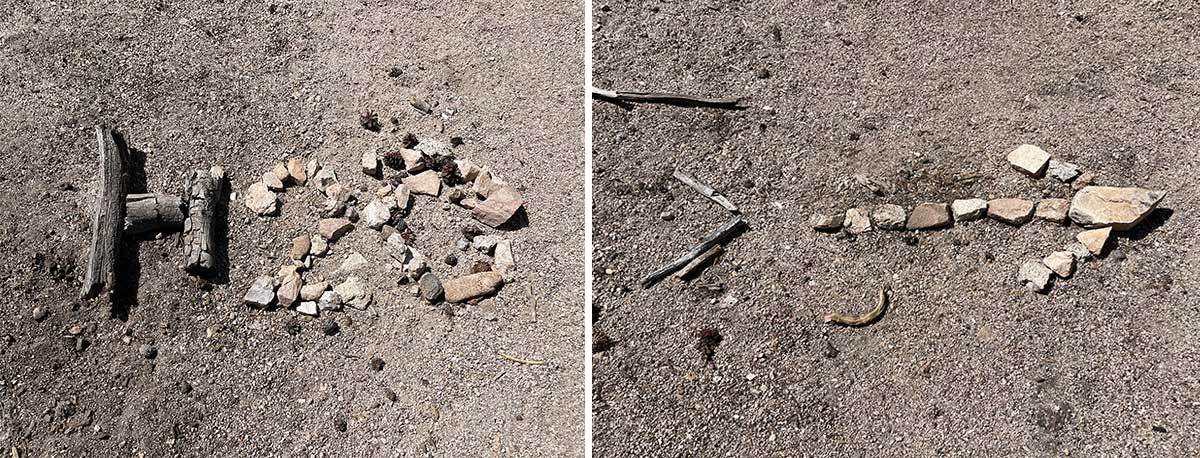 Sticks spelling out H2O with arrow