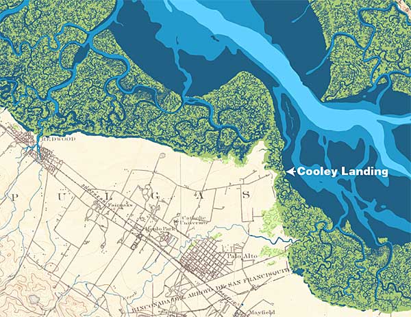Historic Map showing wetlands around the bay