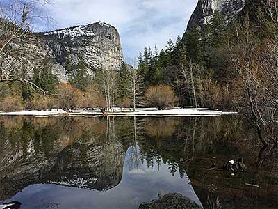 Reflection of Yosemite in Winter in Mirror Lake