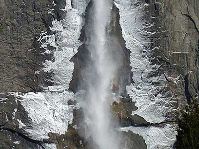 Yosemite Falls with frozen winter mist