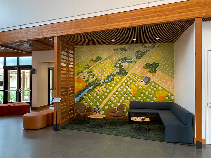 Orchard landscape mural in the Los Altos Community Center