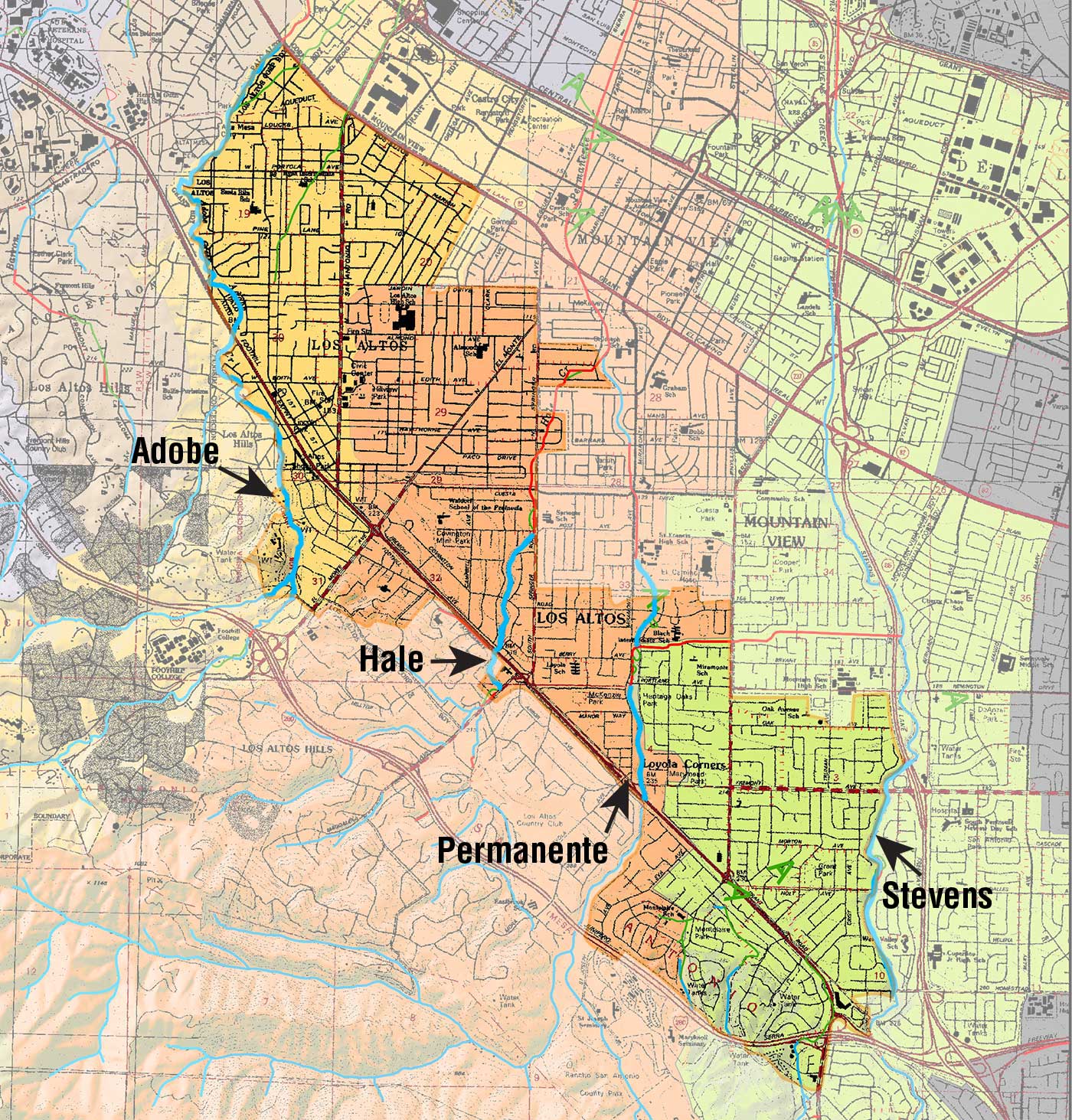 Map of Watersheds of Los Altos