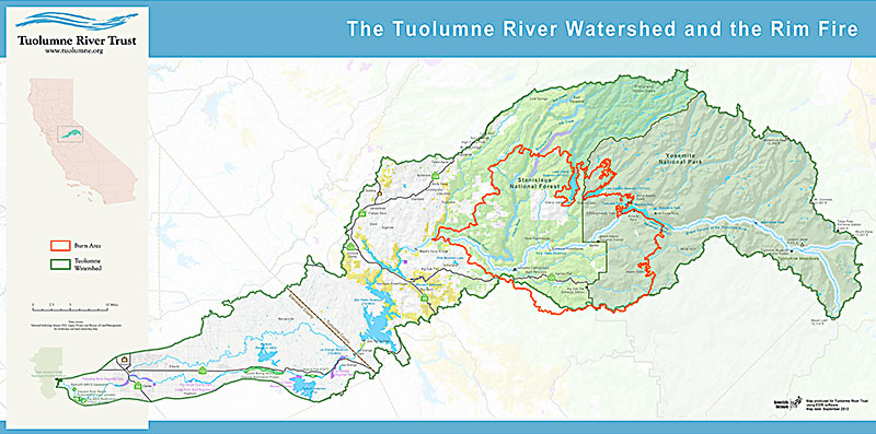 Map showing Rim Fire within Tuolumne River Watershed
